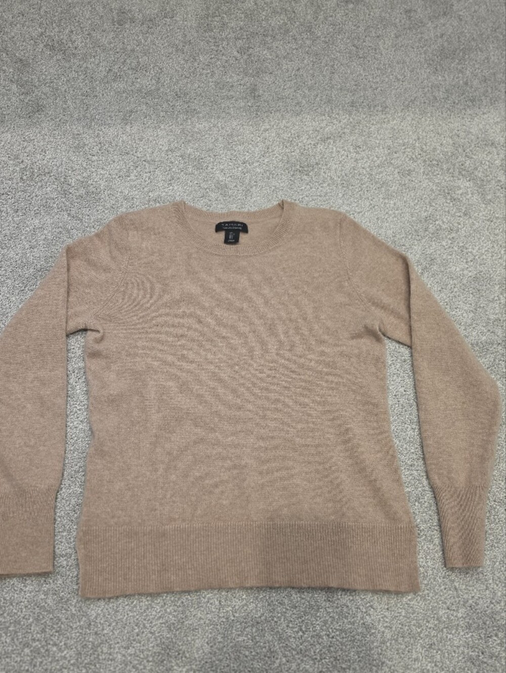 Tahari Women's 2-Ply Cashmere Beige Crewneck Sweater